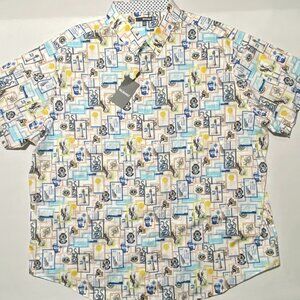 NEW- 4XB Big Mens Murano Short Sleeve Button Front Shirt Cotton Sea Creatures